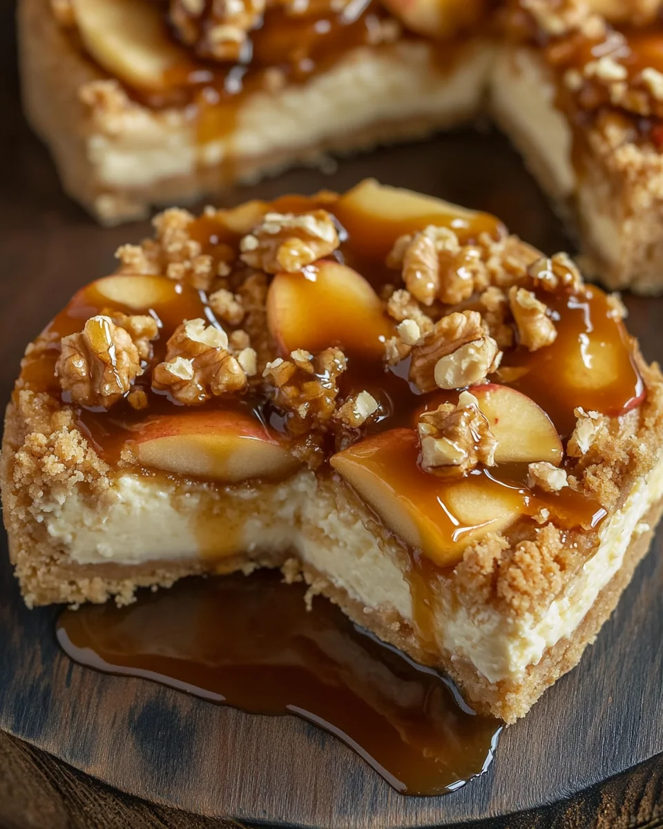 Apfel-Cheesecake mit Walnuss-Streuseln und Karamellsauce