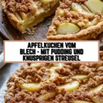 Apfelkuchen vom Blech - mit Pudding und knusprigen Streusel 17 Pinterest Hidden Image
