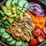 Bunte Salat Bowl mit Avocado, H&auml;hnchen und Knoblauchdressing