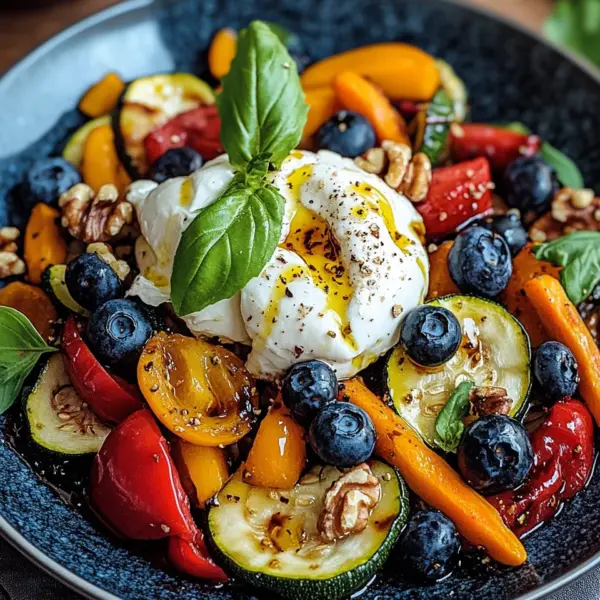 Burrata-Salat mit Ofengemüse und Blaubeeren