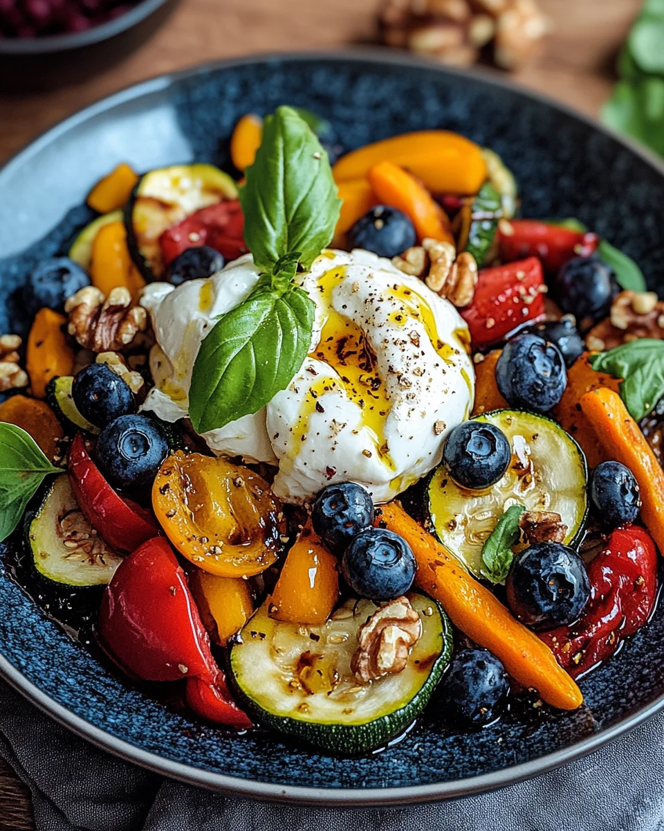 Burrata-Salat mit Ofengem&uuml;se und Blaubeeren