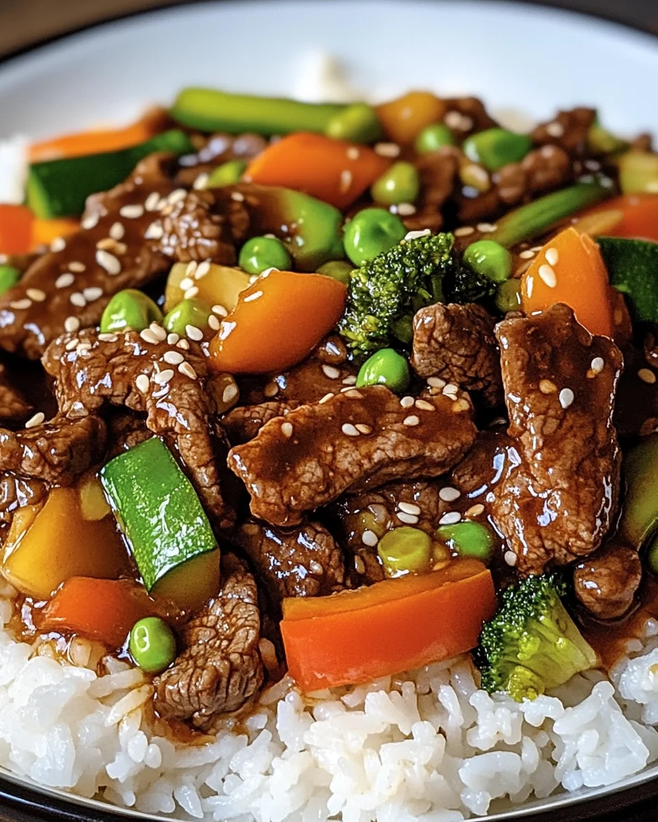Ein Pfannengericht Teriyaki Rindfleisch mit Reis