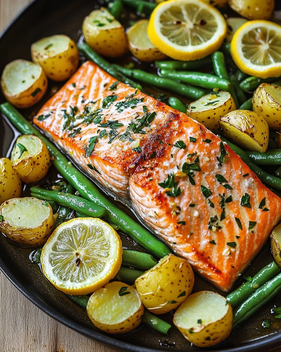 Einfaches Blechlachs Rezept mit grünen Bohnen und Kartoffeln 16 Einfaches