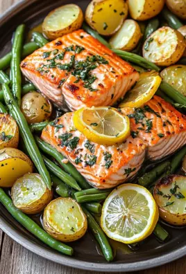 Einfaches Blechlachs Rezept mit grünen Bohnen und Kartoffeln