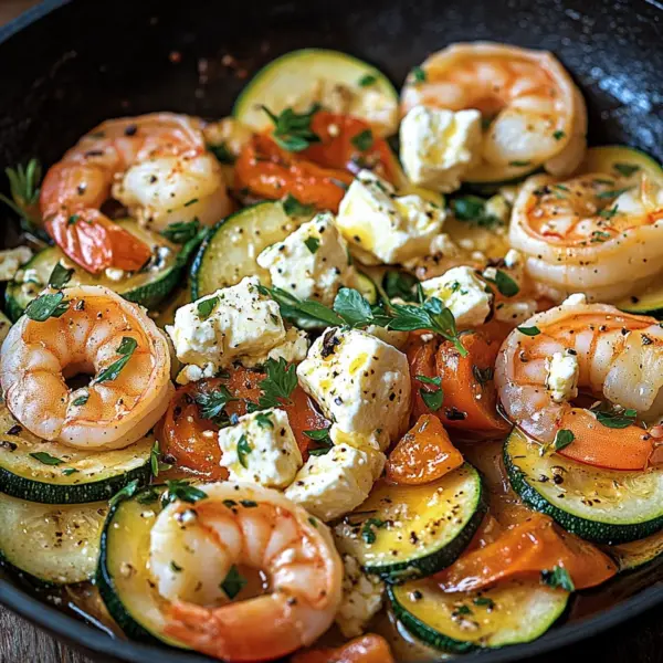 Garnelen Feta Pfanne mit Zucchini
