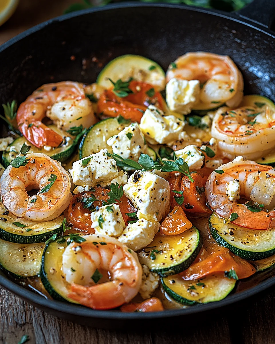 Garnelen Feta Pfanne mit Zucchini