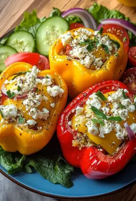 Gefüllte Feta-Paprika mit buntem Salat