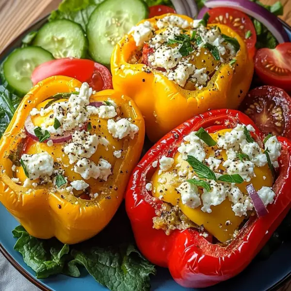 Gefüllte Feta-Paprika mit buntem Salat