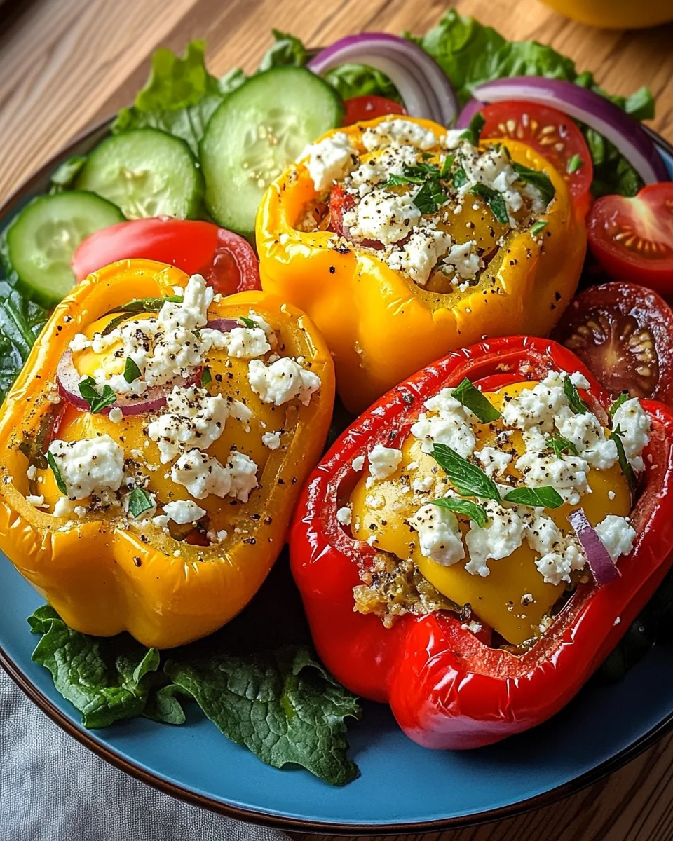 Gef&uuml;llte Feta-Paprika mit buntem Salat