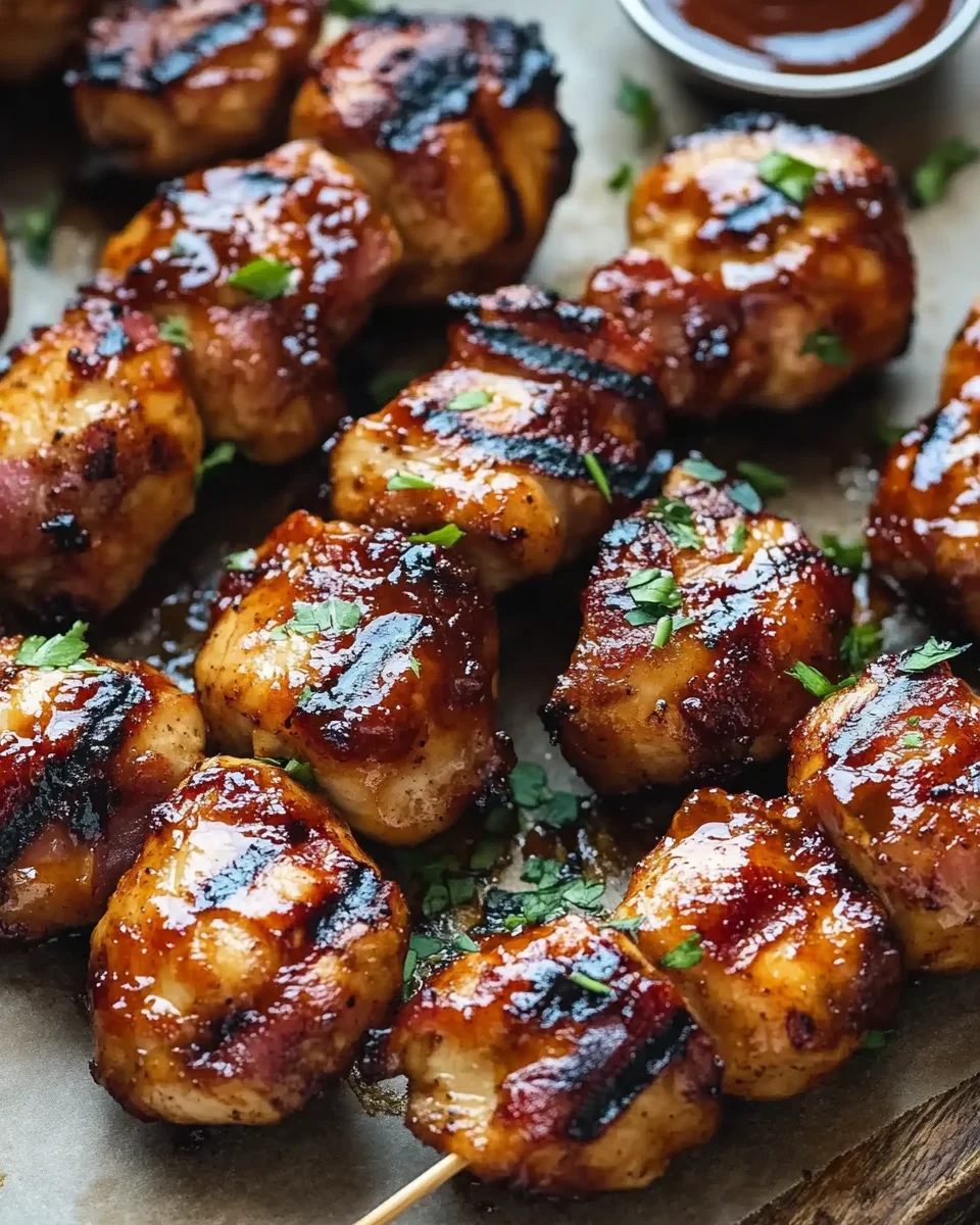 Gegrillte Honig-BBQ-Bacon-Hühnchen-Spieße einfach zubereiten 18 Gegrillte