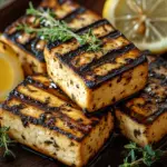 Griechischer gegrillter Tofu mit Zitrone und Thymian