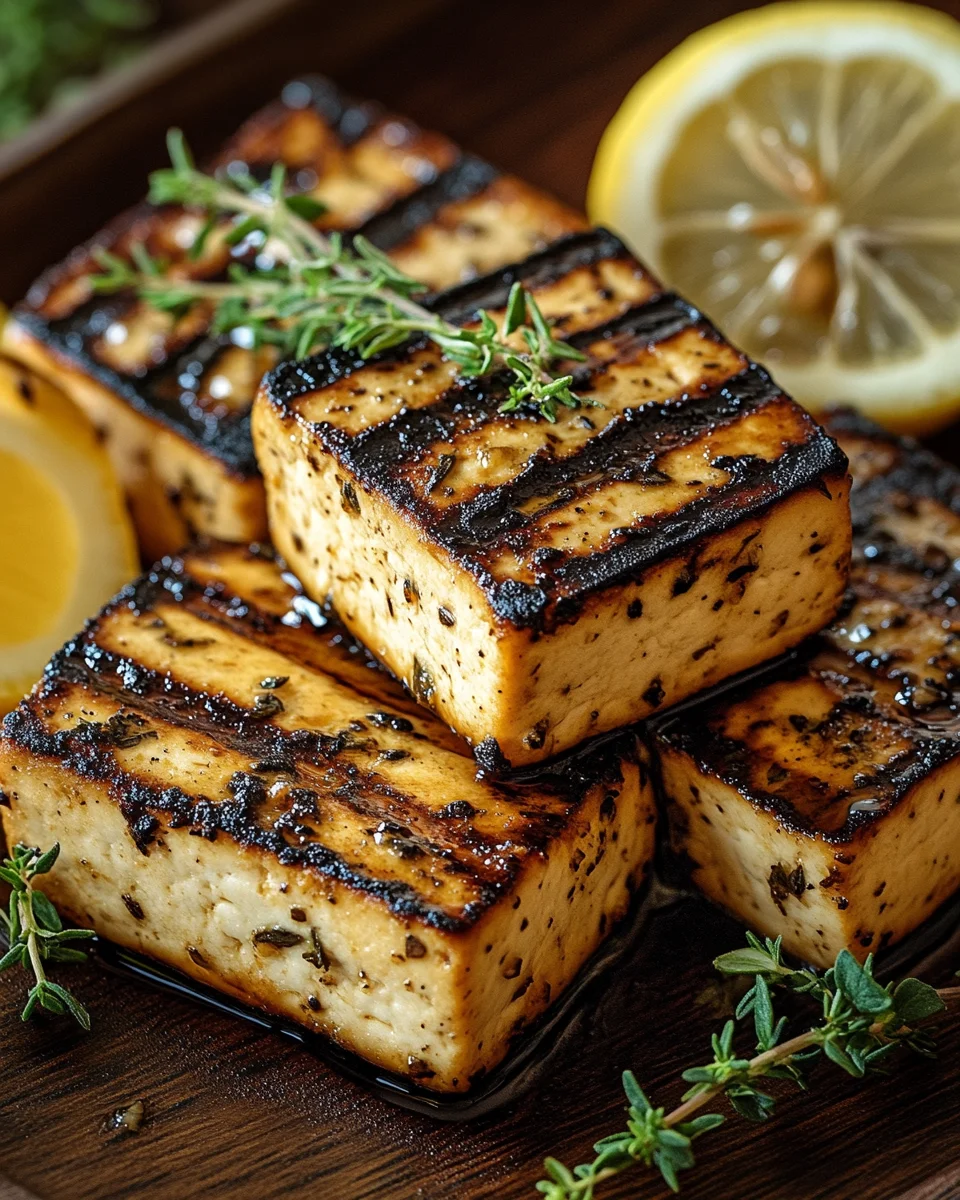 Griechischer gegrillter Tofu mit Zitrone und Thymian