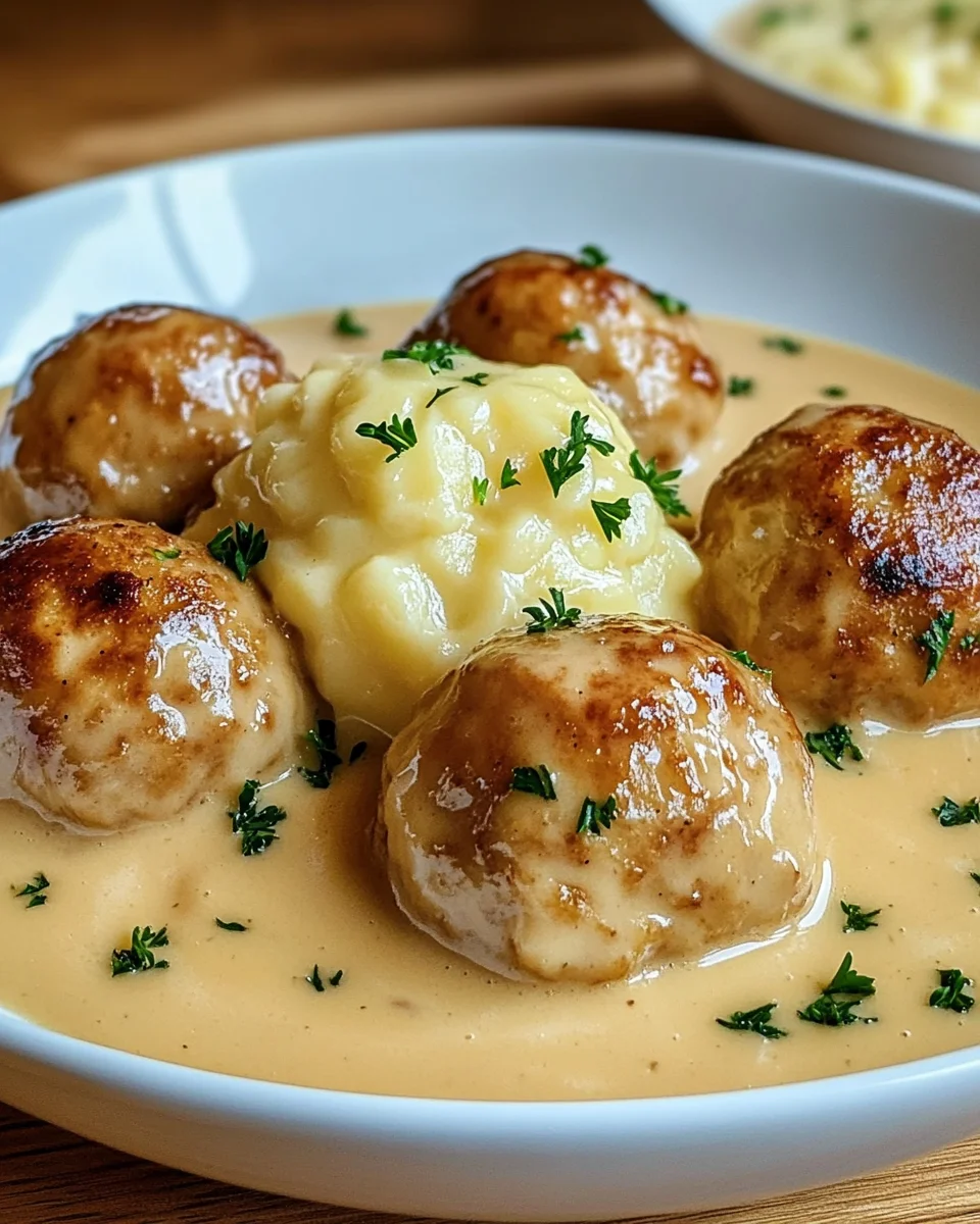 Hackbällchen in cremiger Sauce mit Kartoffelpüree 17 Hackbällchen