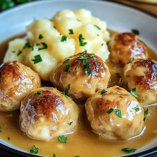 Hackbällchen in cremiger Sauce mit Kartoffelpüree
