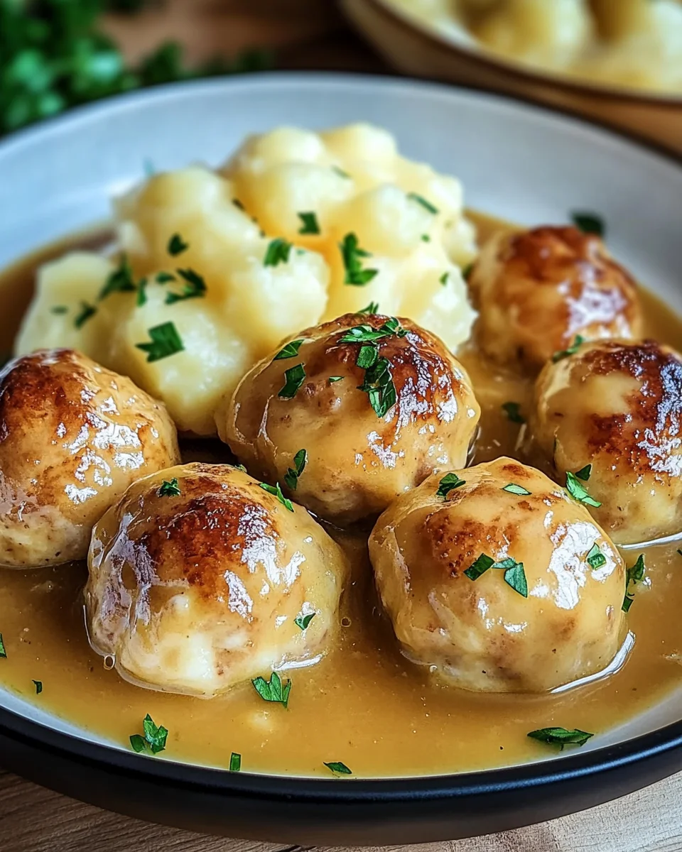 Hackbällchen in cremiger Sauce mit Kartoffelpüree 19 Hackbällchen in cremiger Sauce mit Kartoffelpüree