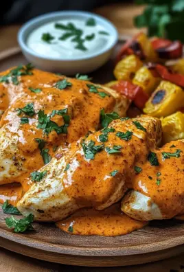 Hähnchenfilets mit einer Ajvar-Schmandsauce