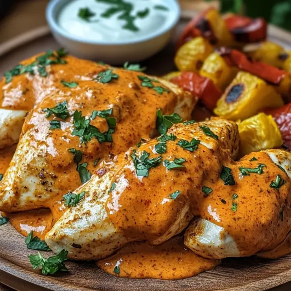 Hähnchenfilets mit einer Ajvar-Schmandsauce
