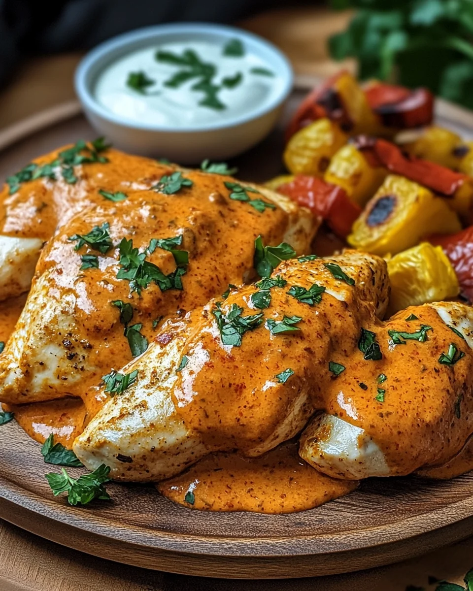 H&auml;hnchenfilets mit einer Ajvar-Schmandsauce