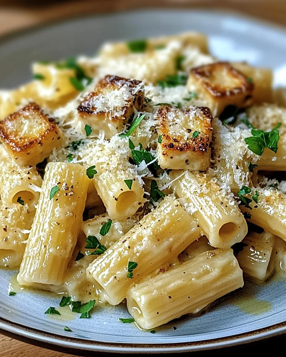 Knoblauchbutter-H&auml;hnchen mit Rigatoni und Parmesan