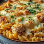 Knuspriger Nudel-H&auml;hnchen-Auflauf mit Knoblauch und Parmesan