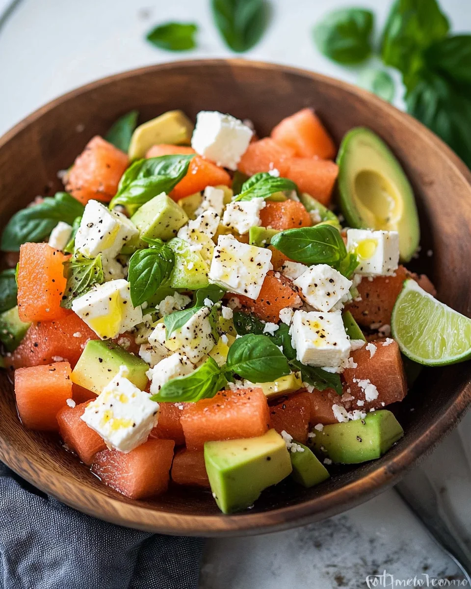 Melonen Feta Salat mit Avocado