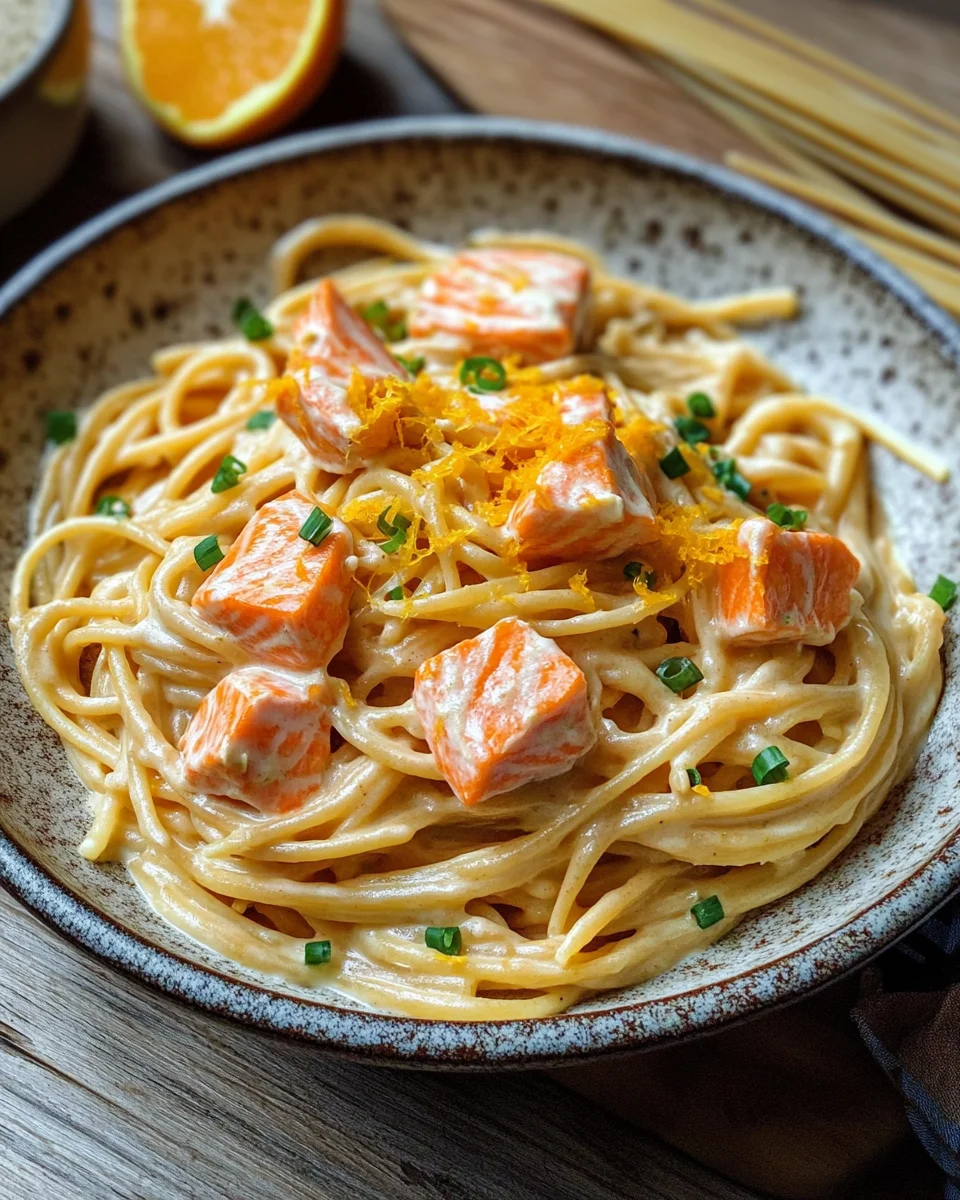 Orangen Lachs Pasta