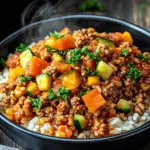 Reis-Hackfleisch-Pfanne mit Ajvar und Gem&uuml;se