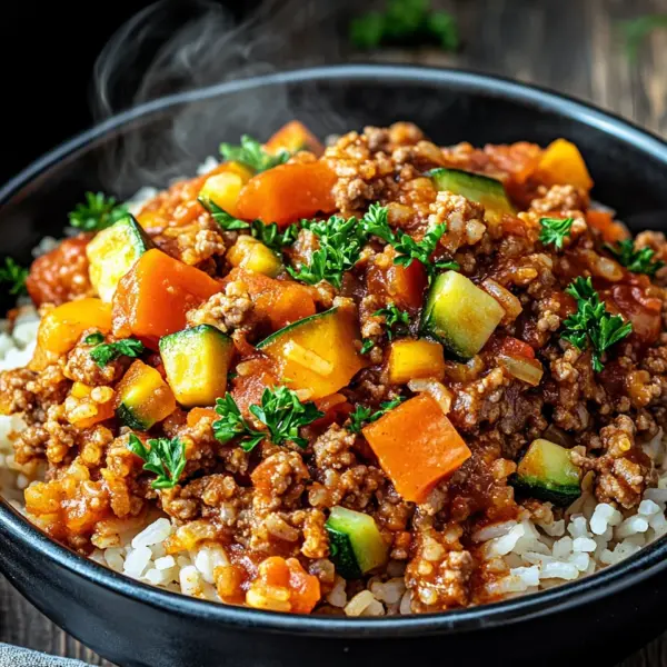 Reis-Hackfleisch-Pfanne mit Ajvar und Gemüse