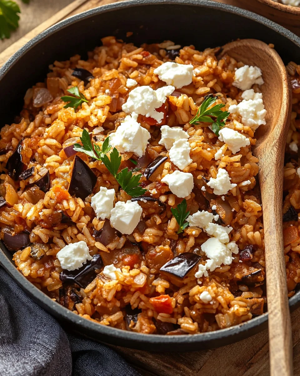 Auberginen-Reispfanne mit Feta