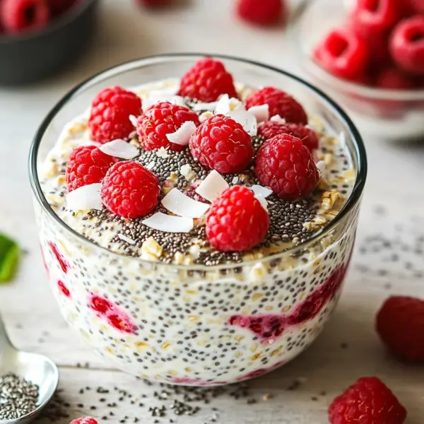 Chia Overnight Oats mit Himbeeren