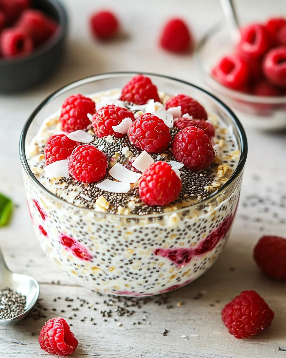 Chia Overnight Oats mit Himbeeren