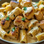 Cremiges Knoblauchbutter-Huhn und Rigatoni in Parmesan-So&szlig;e
