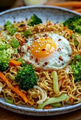 Gebratene Nudeln mit Gemüse und Ei - asiatisch