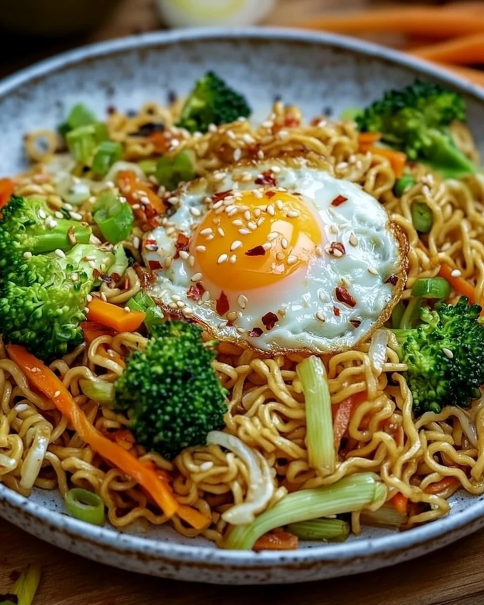 Gebratene Nudeln mit Gemüse und Ei - asiatisch