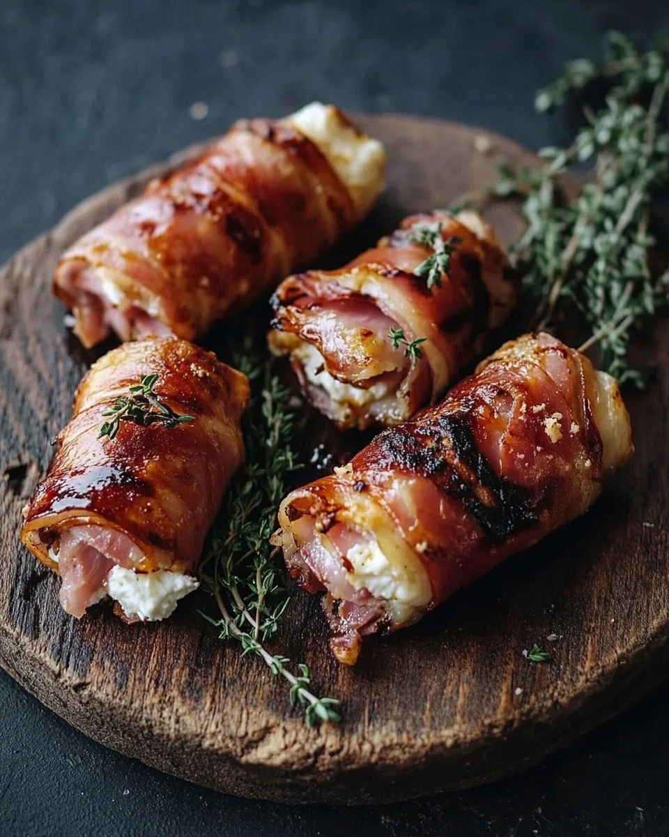 Gegrillte Feta-Schinkenröllchen