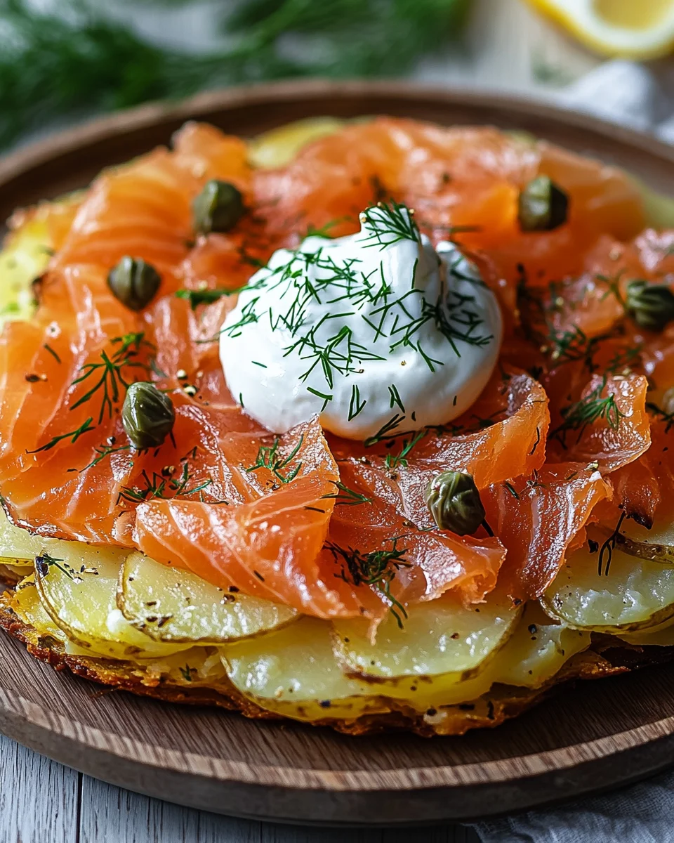 Knusprige Kartoffelgalette mit Räucherlachs und Crème Fraîche 21 Knusprige