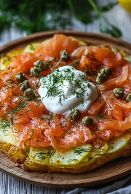 Knusprige Kartoffelgalette mit Räucherlachs und Crème Fraîche