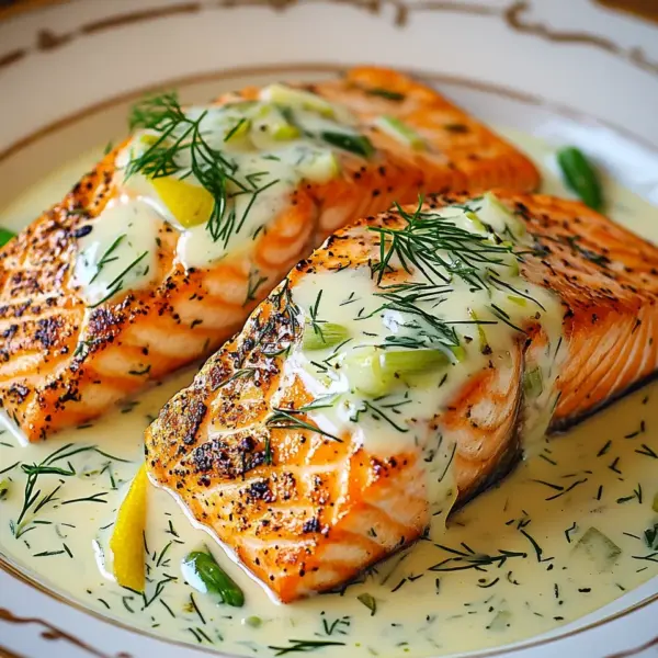 Lachs in Frühlingszwiebel-Sahnesoße