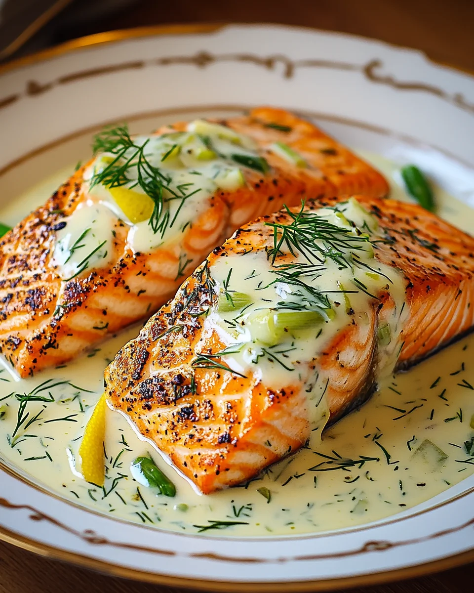 Lachs in Fr&uuml;hlingszwiebel-Sahneso&szlig;e
