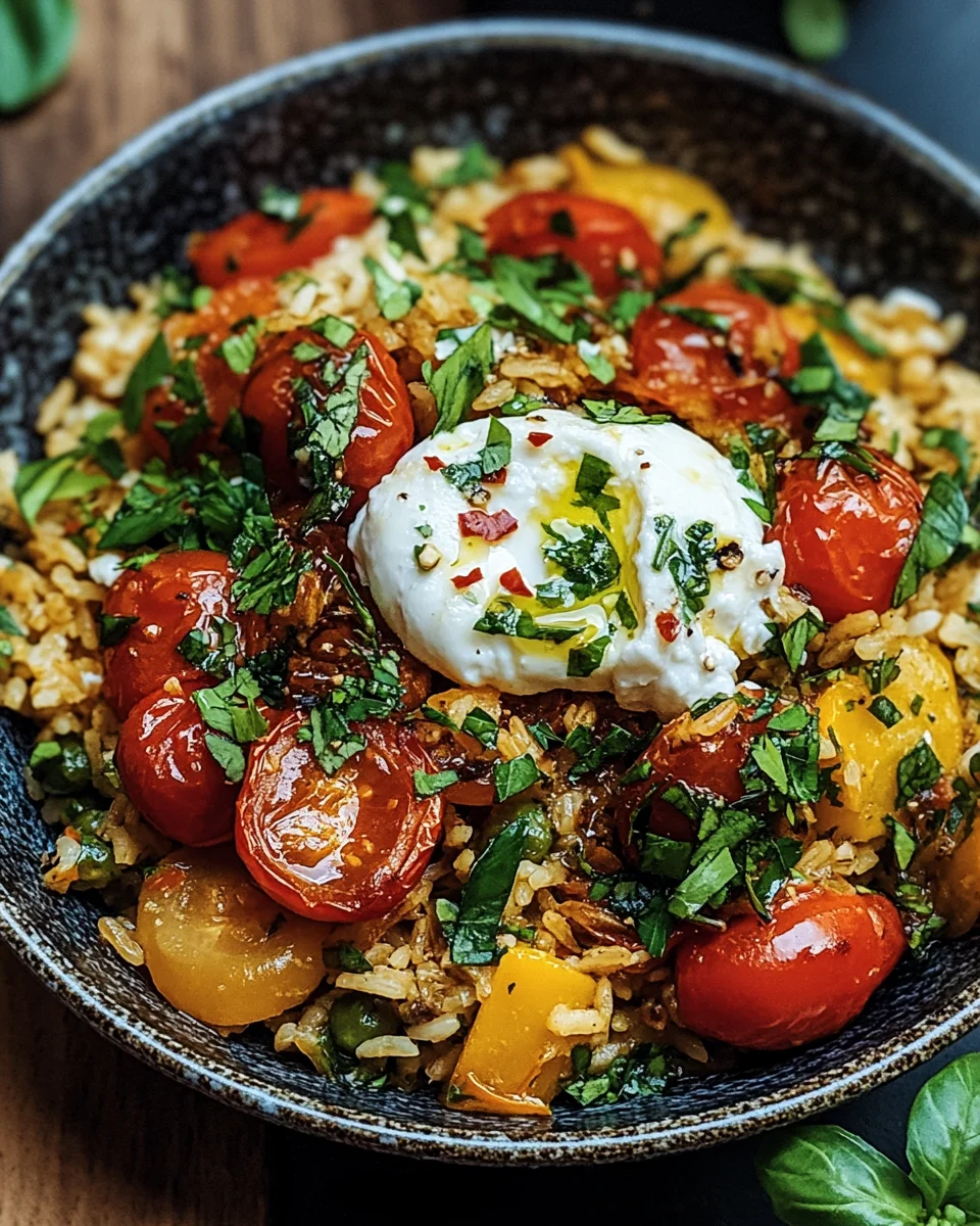 Mediterrane Reispfanne mit Burrata