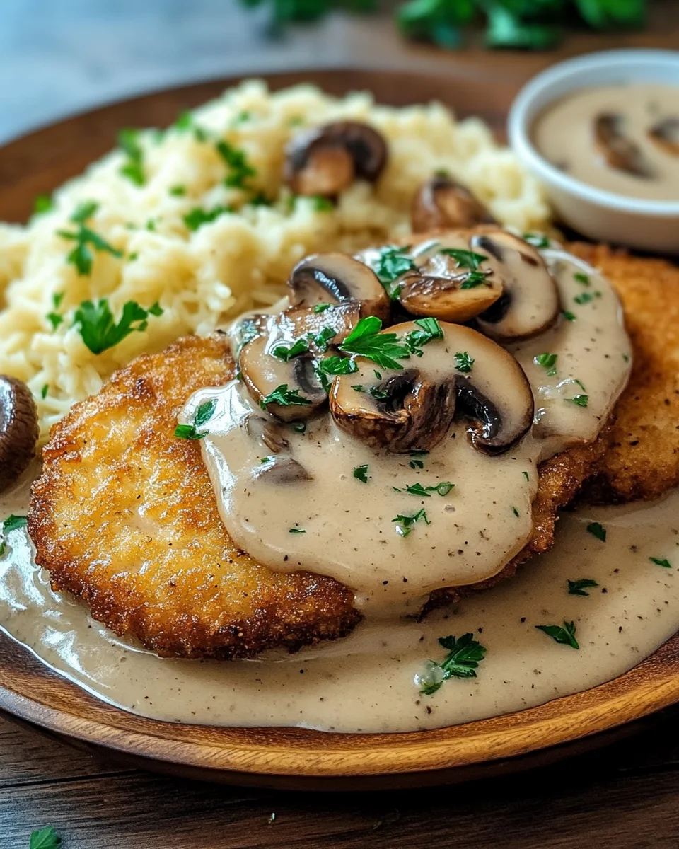 Naturschnitzel in Champignonrahmsauce