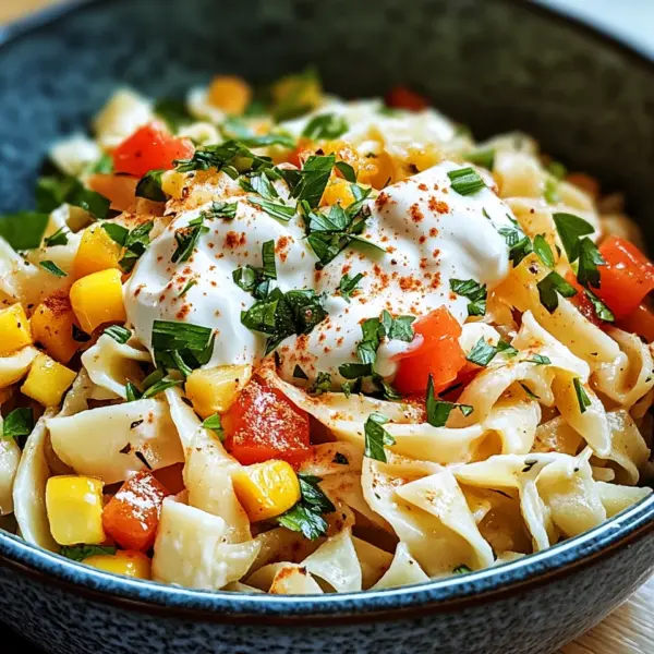 Nudel-Hähnchensalat mit Frühlingszwiebeln