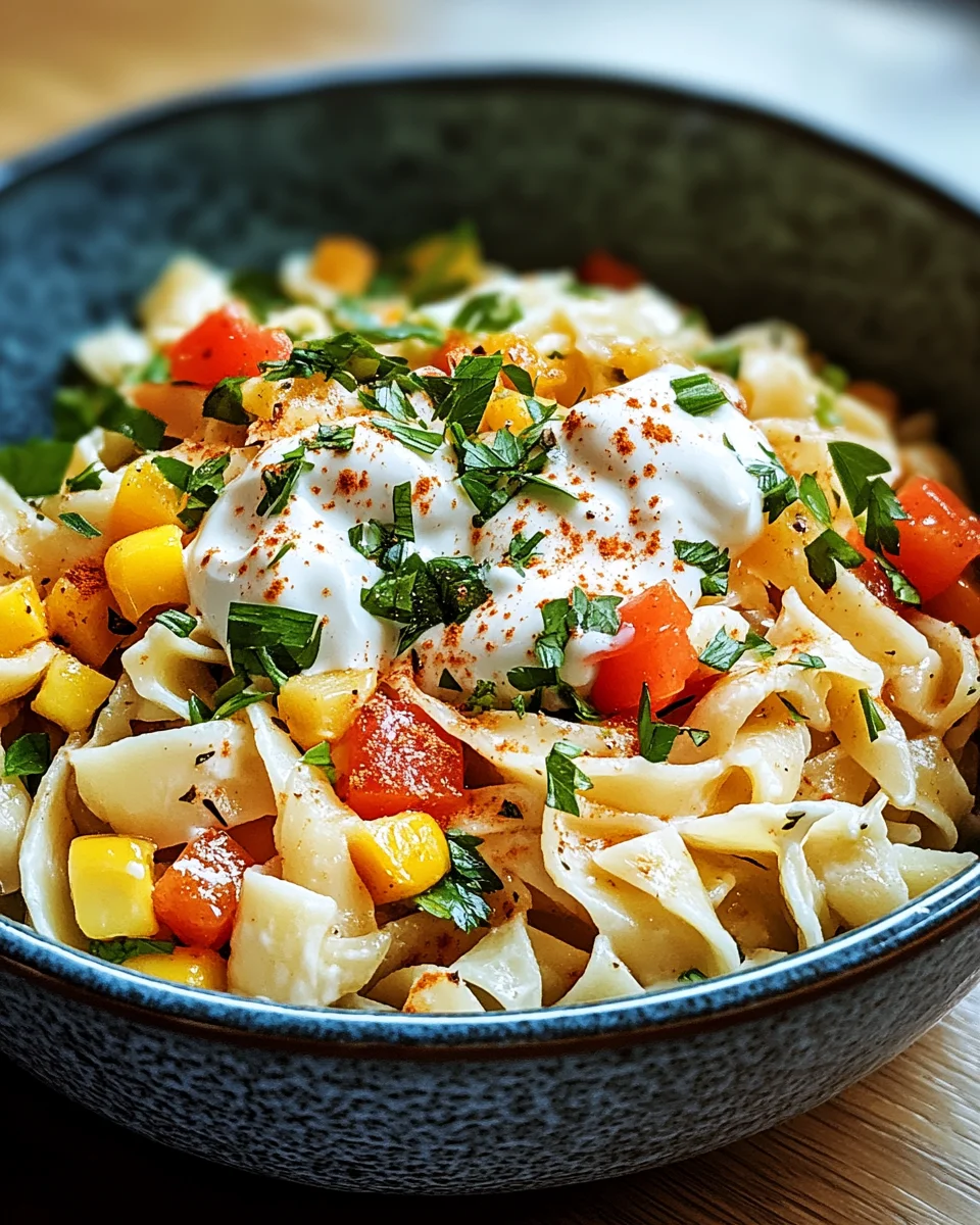 Nudel-Hähnchensalat mit Frühlingszwiebeln