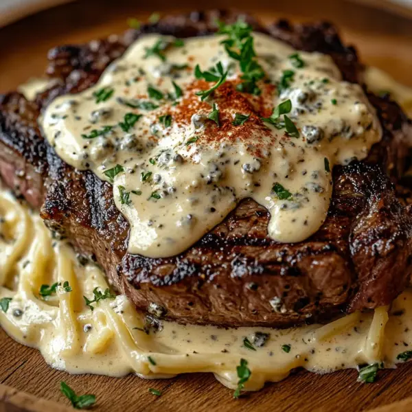Pikantes Steak Gorgonzola Alfredo mit cremiger Parmesan-Soße