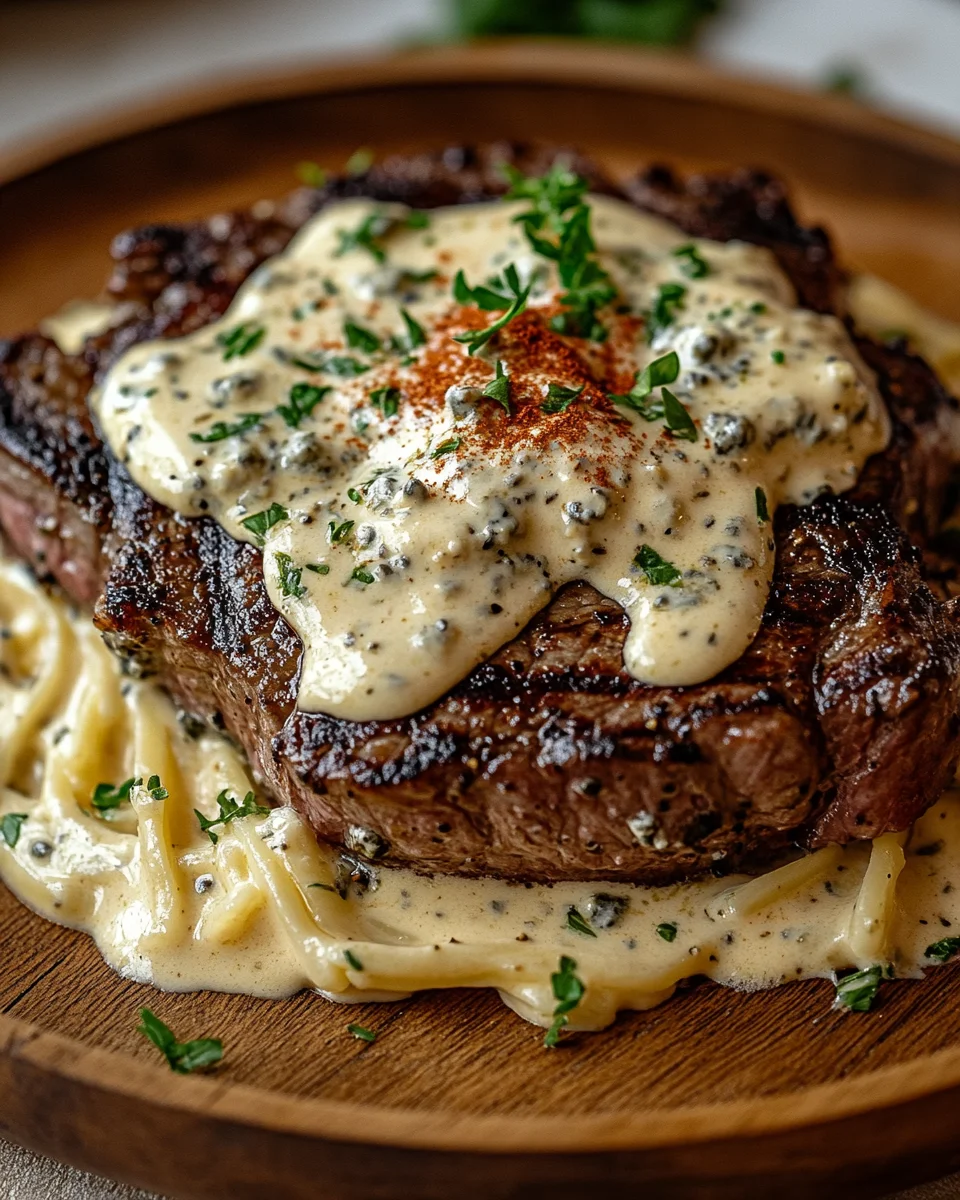 Pikantes Steak Gorgonzola Alfredo mit cremiger Parmesan-Soße