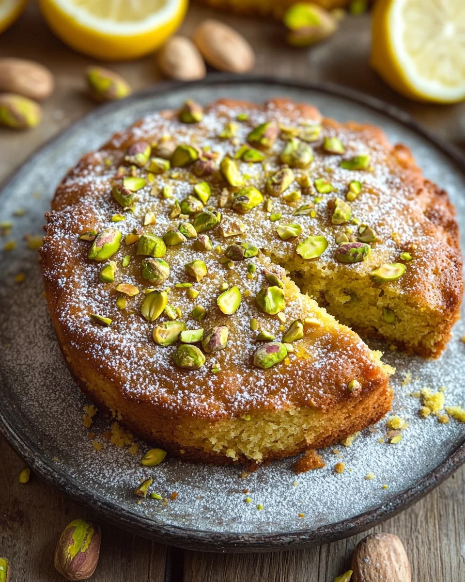 Pistazienkuchen mit Zitrone und Mandeln