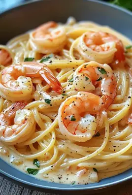 Spaghetti mit Garnelen in Frischkäsesauce