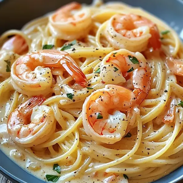 Spaghetti mit Garnelen in Frischkäsesauce