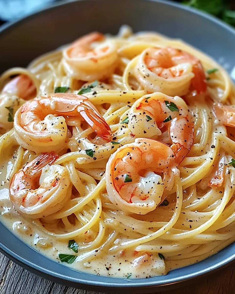 Spaghetti mit Garnelen in Frischk&auml;sesauce