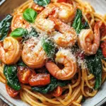 Tomate-Spinat-Garnelen-Nudeln